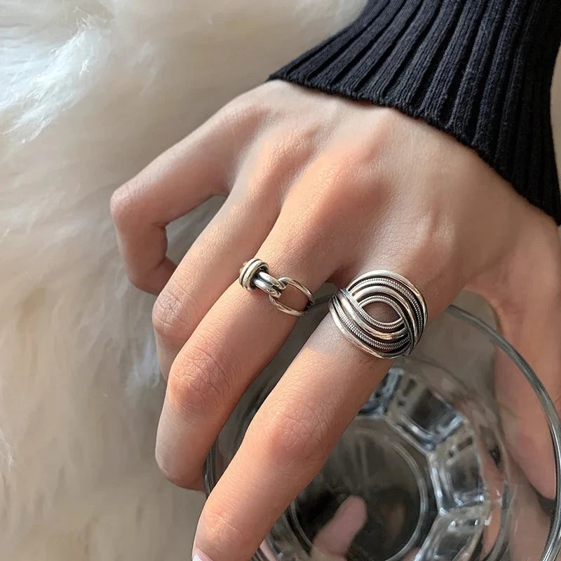 Punk Hollow Line Sterling Silver Ringtable  Jewelry