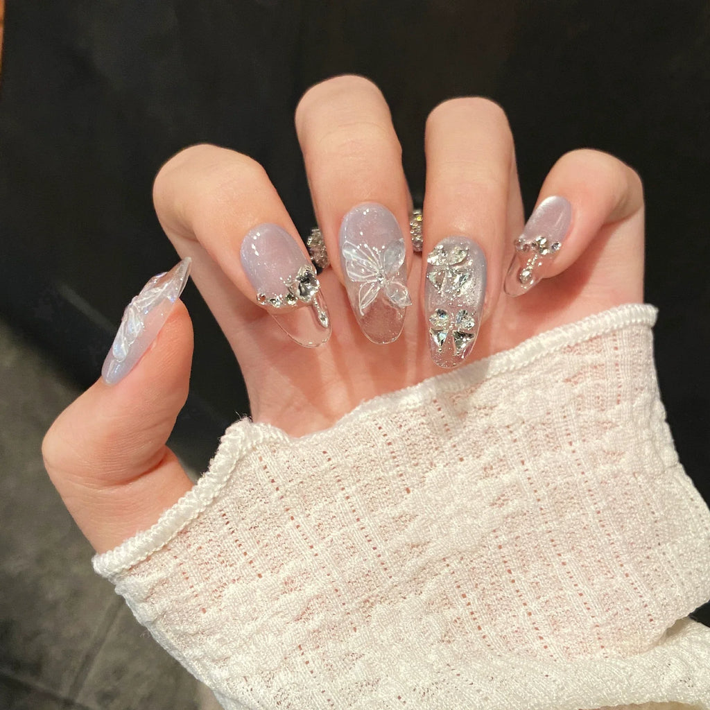 Light Blue Bow Press-On Nails