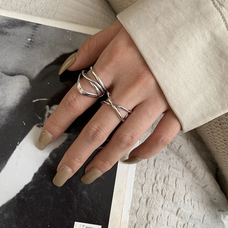 Punk Hollow Line Sterling Silver Ringtable  Jewelry
