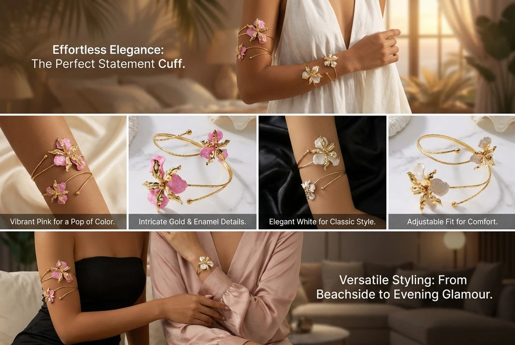 Boho Enamel Flower Open Armlet