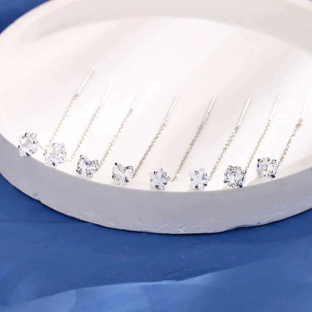 Minimalist Silver Star Tassel Chain Earrings