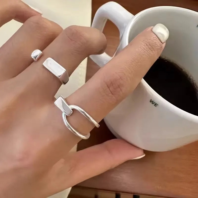 Punk Hollow Line Sterling Silver Ringtable  Jewelry