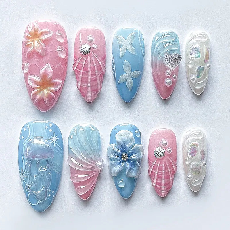 Blue French Pearl Nail Set