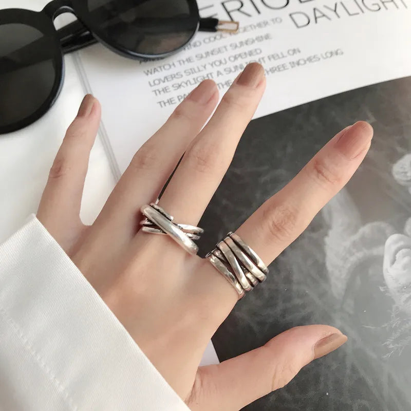 Punk Hollow Line Sterling Silver Ringtable  Jewelry