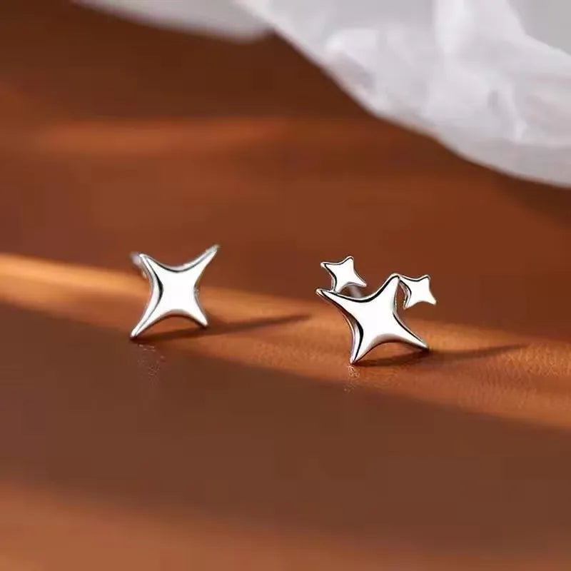Minimalist Silver Star Tassel Chain Earrings