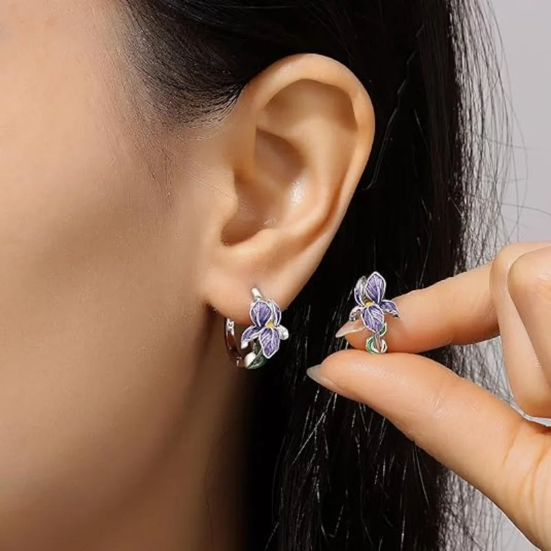 Purple Iris Sterling Silver Drop Earrings