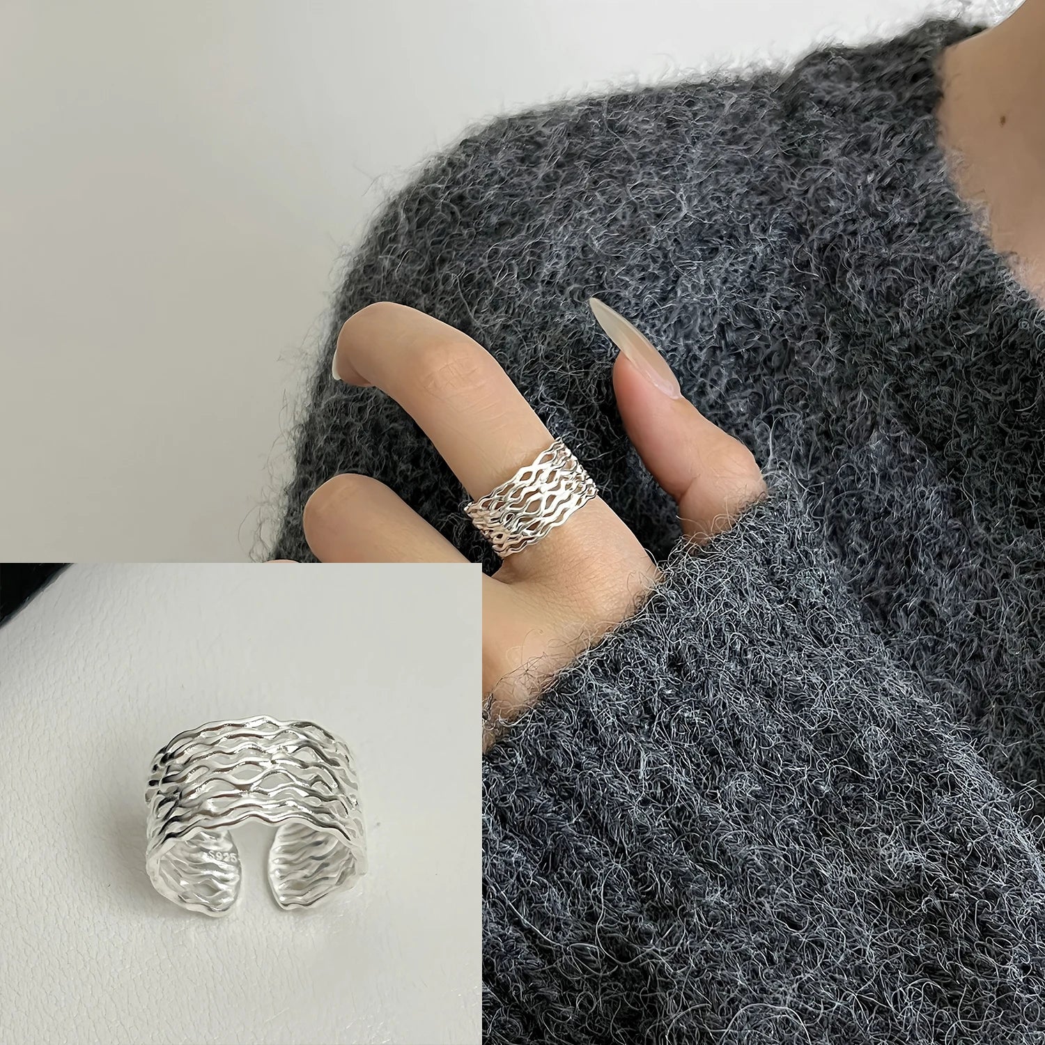 Korean Style Silver Heart Stackable Ring
