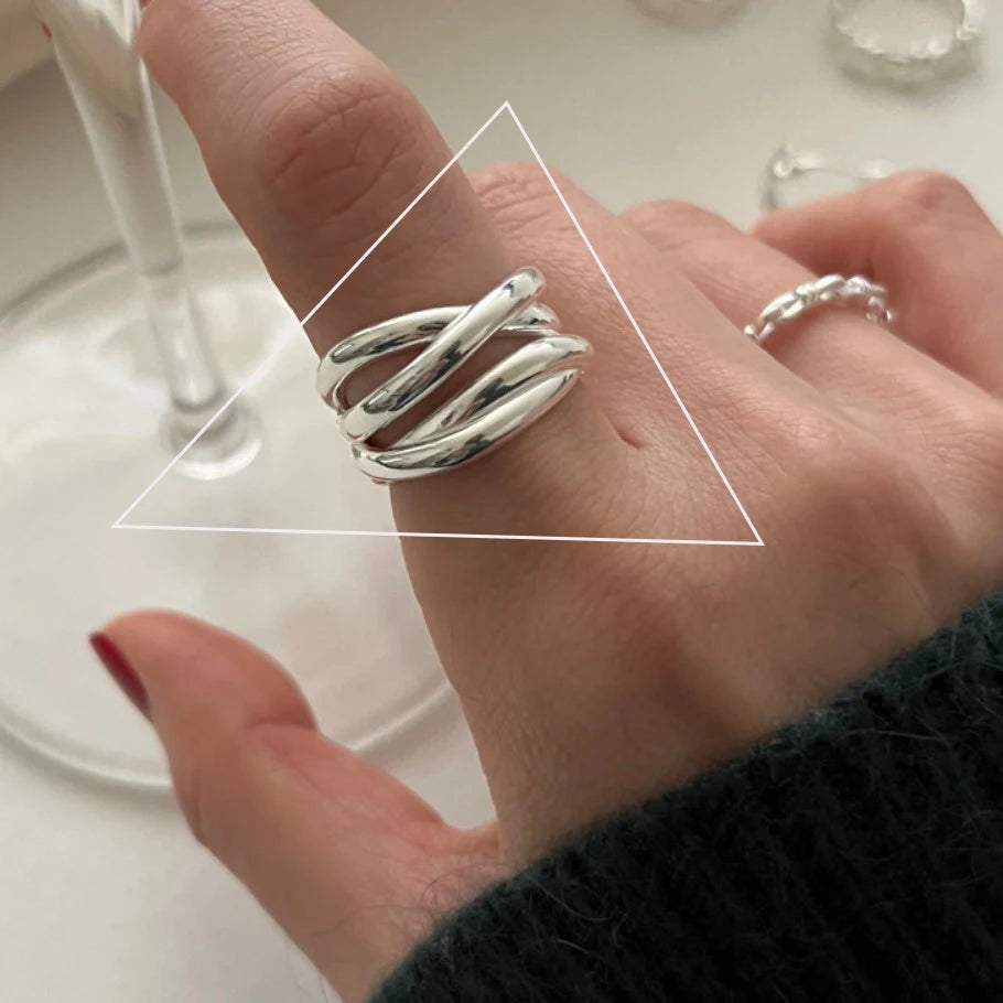 Punk Hollow Line Sterling Silver Ringtable  Jewelry