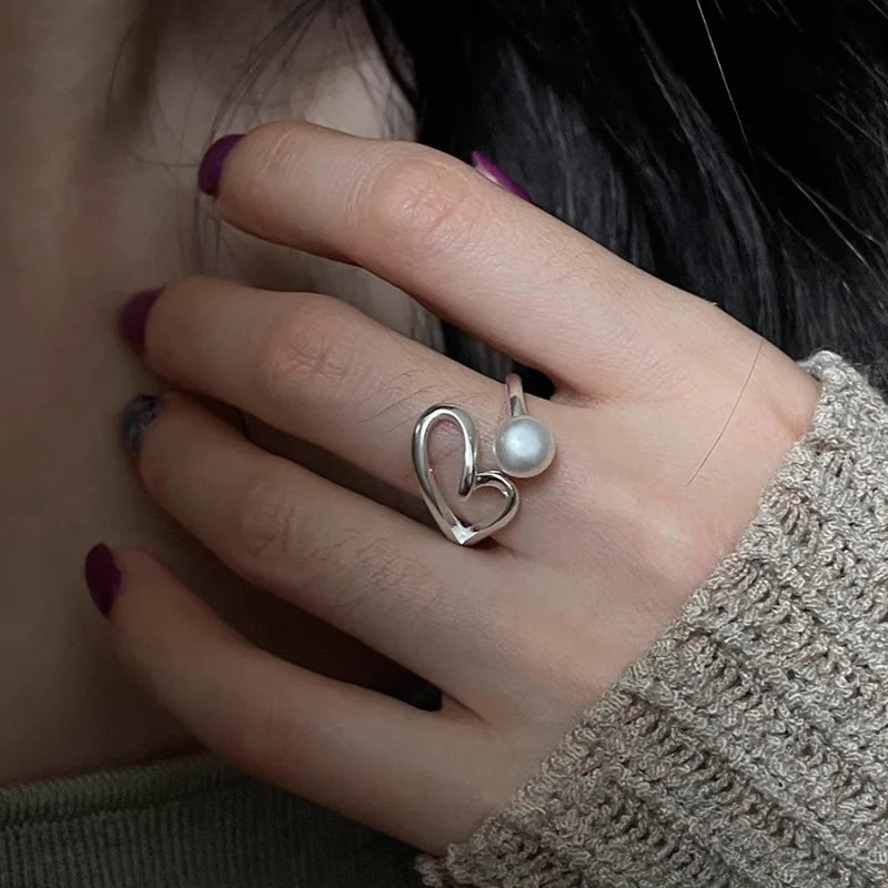 Korean Style Silver Heart Stackable Ring