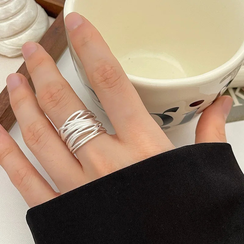 Punk Hollow Line Sterling Silver Ringtable  Jewelry