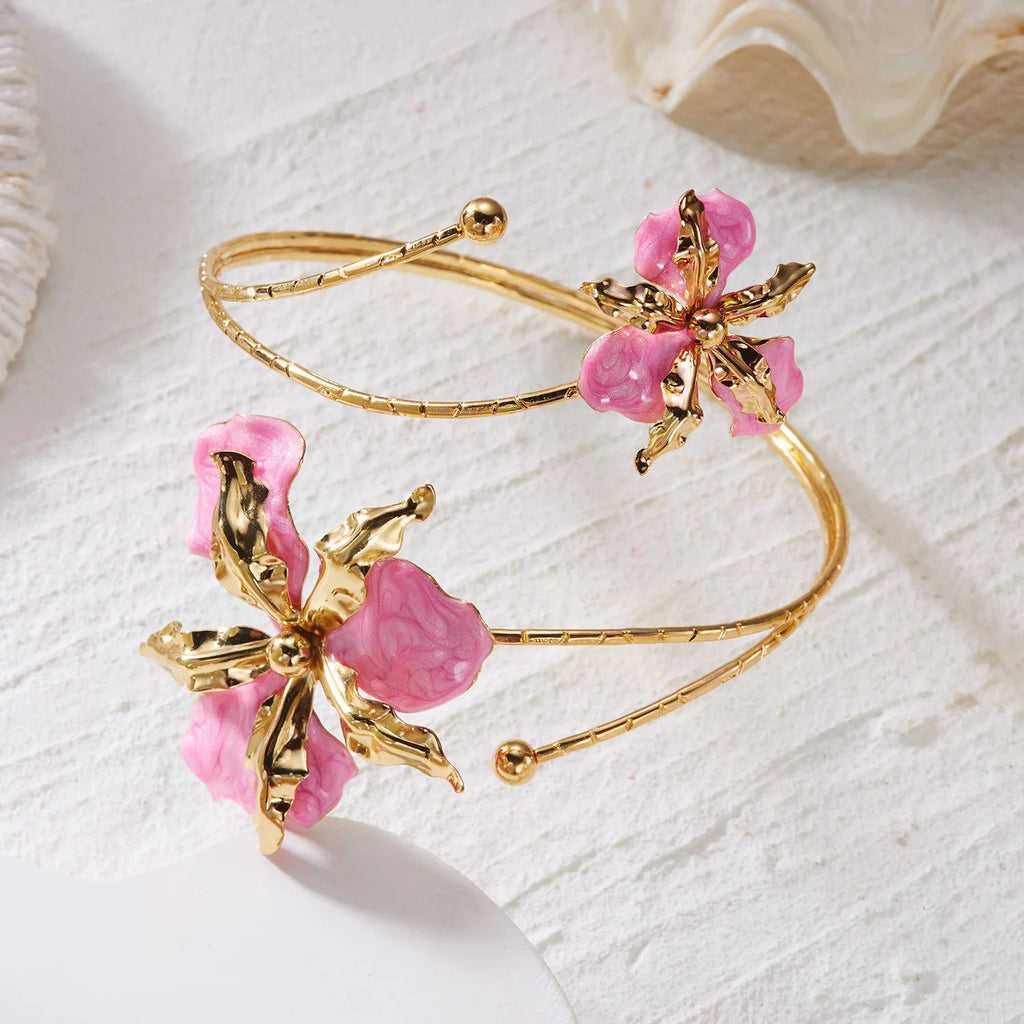 Boho Enamel Flower Open Armlet