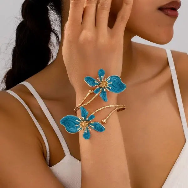 Boho Enamel Flower Open Armlet