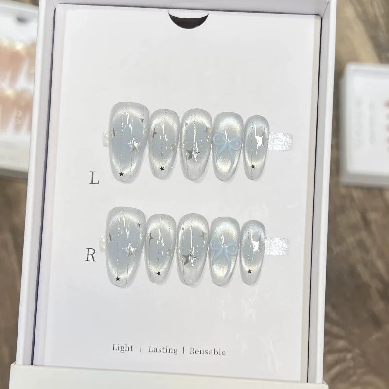 Light Blue Bow Press-On Nails
