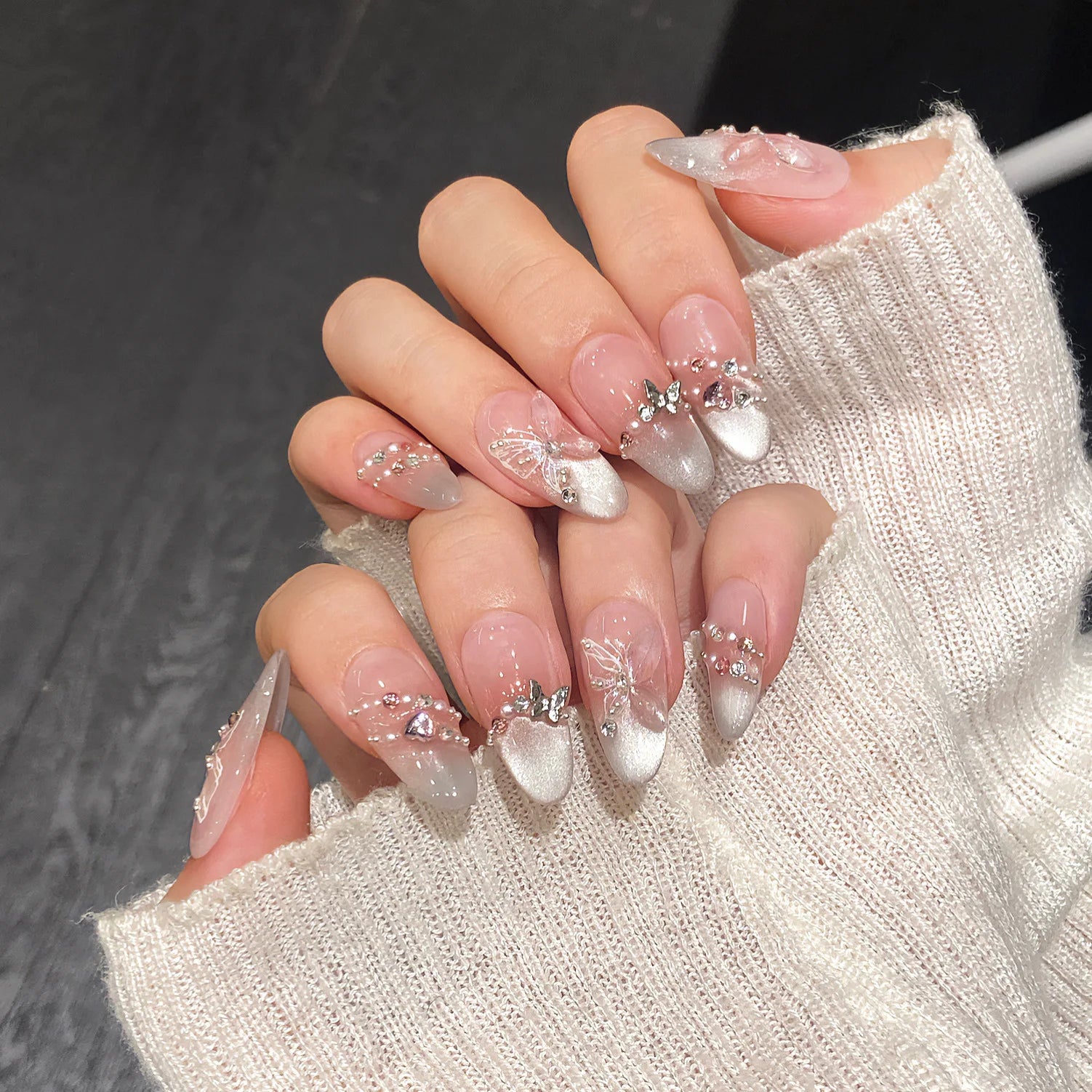 Light Blue Bow Press-On Nails