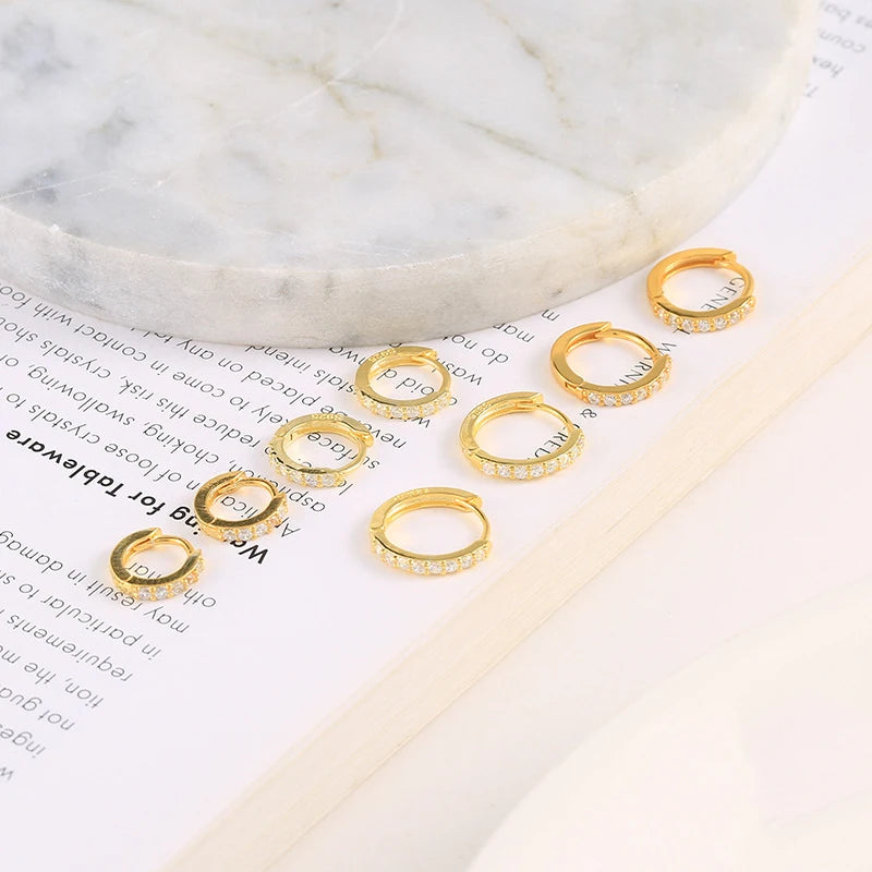 Small Gold Hoop Earrings with Crystals