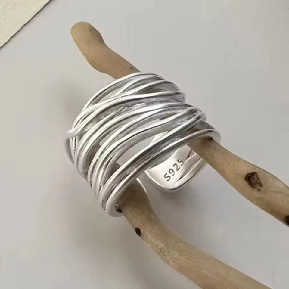 Punk Hollow Line Sterling Silver Ringtable  Jewelry