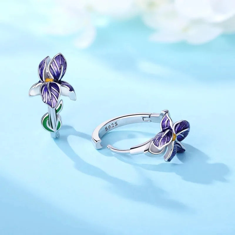 Purple Iris Sterling Silver Drop Earrings
