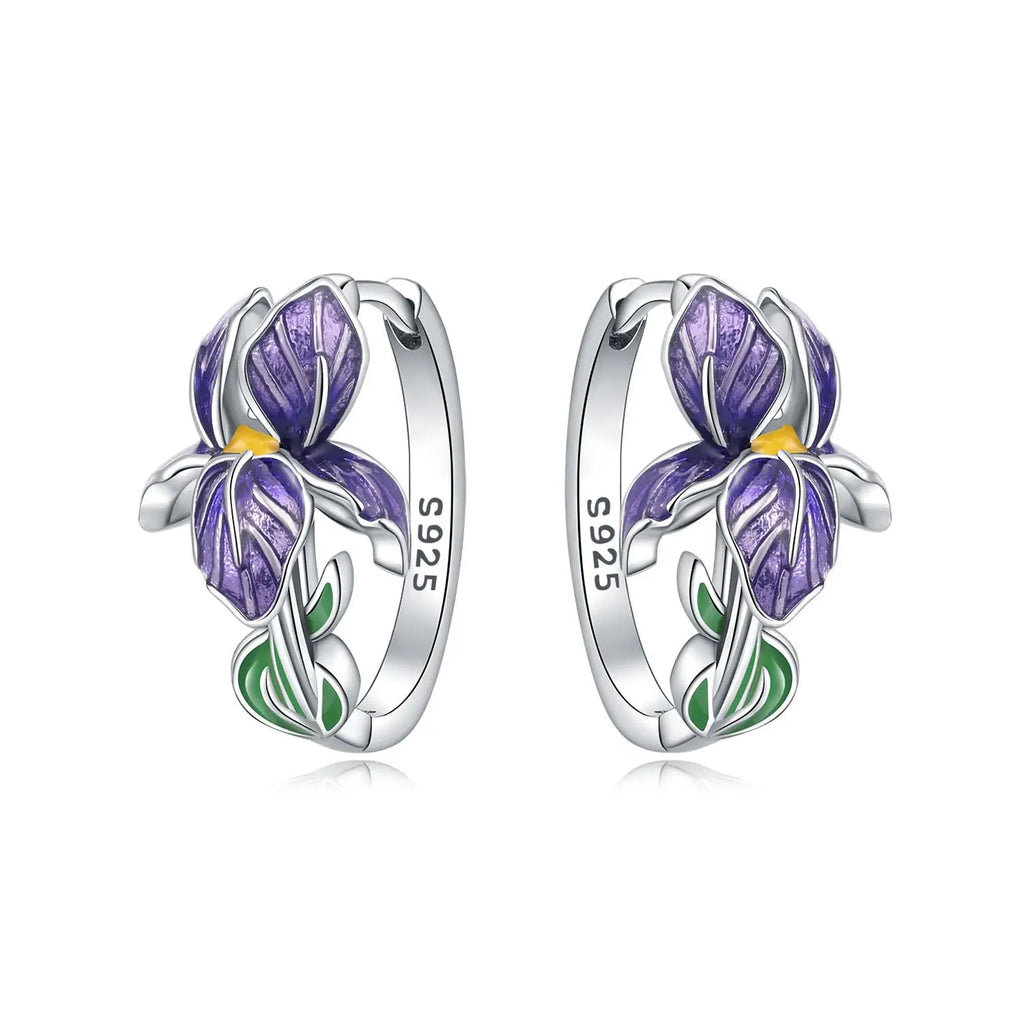 Purple Iris Sterling Silver Drop Earrings
