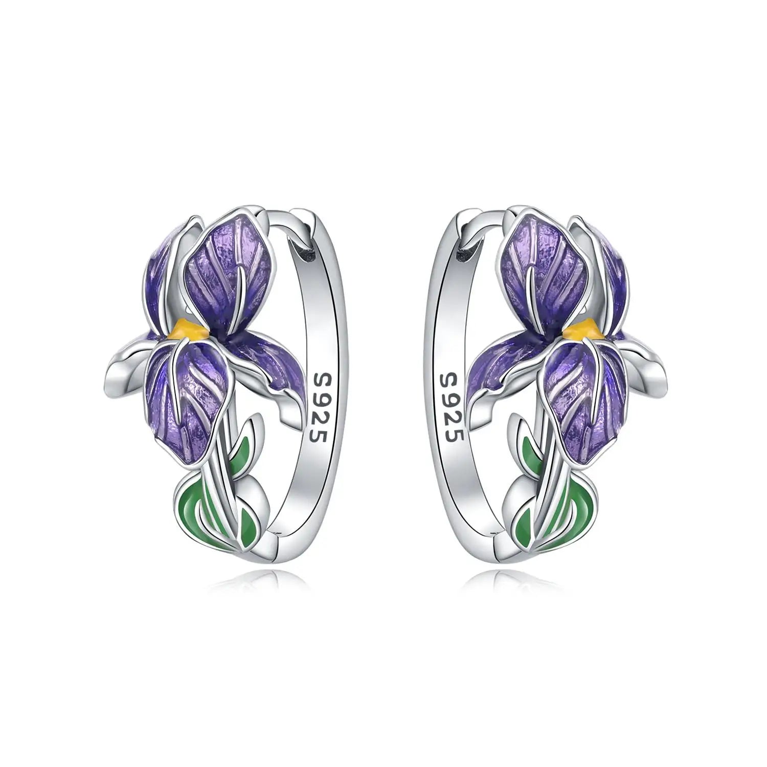 Purple Iris Sterling Silver Drop Earrings