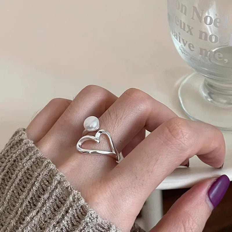 Korean Style Silver Heart Stackable Ring