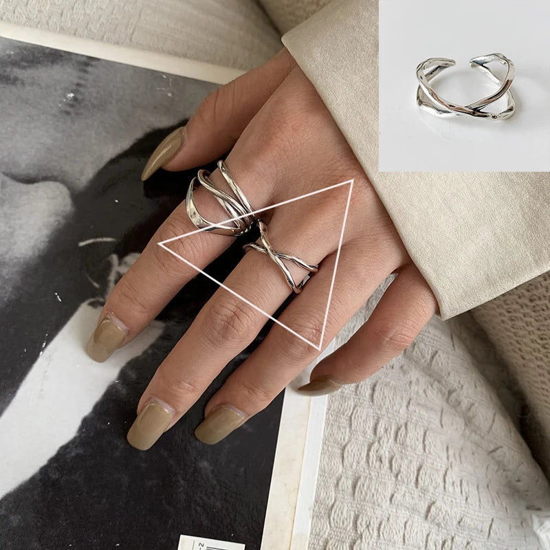 Punk Hollow Line Sterling Silver Ringtable  Jewelry