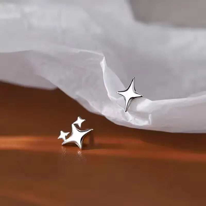 Minimalist Silver Star Tassel Chain Earrings