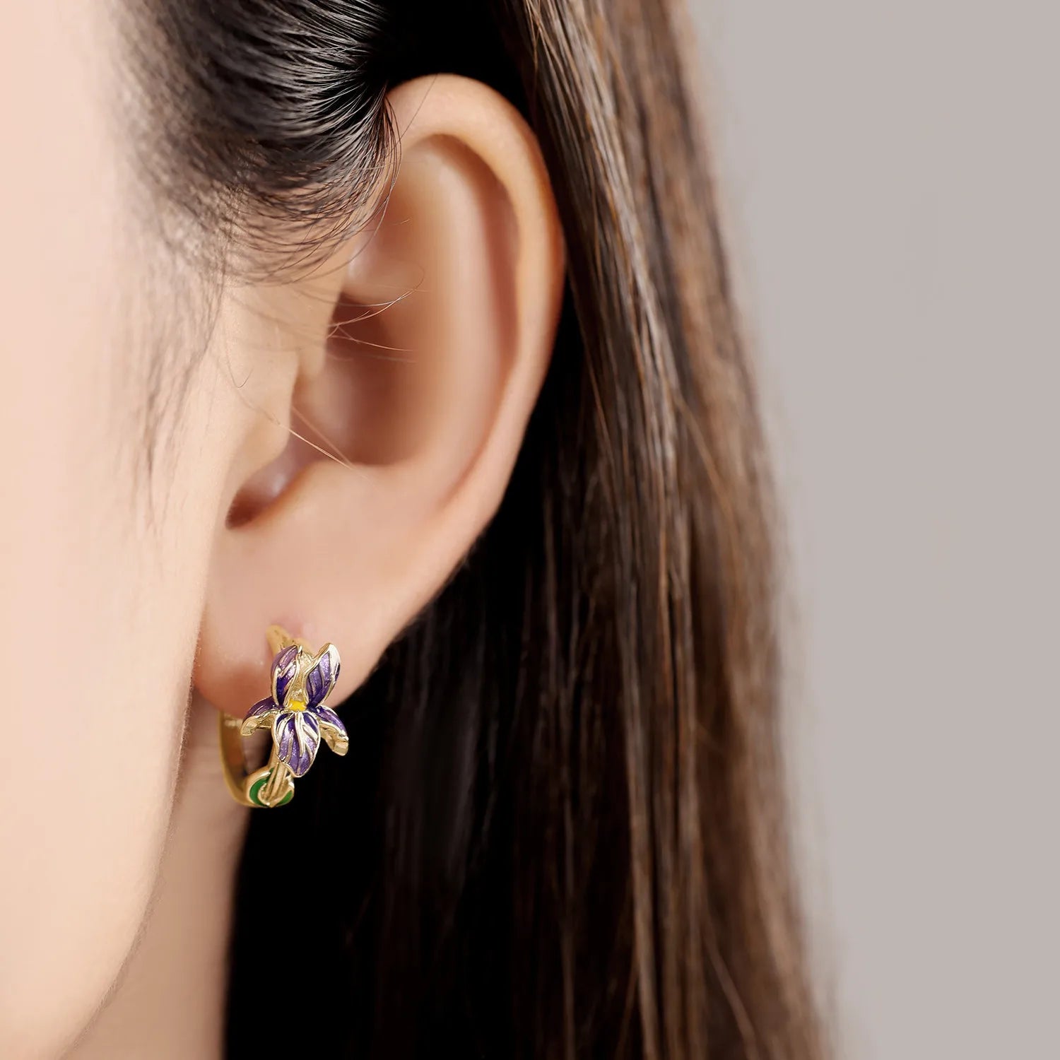 Purple Iris Sterling Silver Drop Earrings