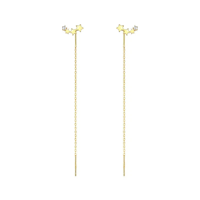 Minimalist Silver Star Tassel Chain Earrings
