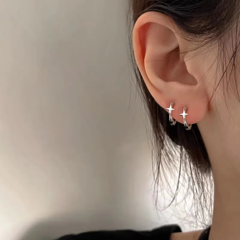 Minimalist Silver Star Tassel Chain Earrings