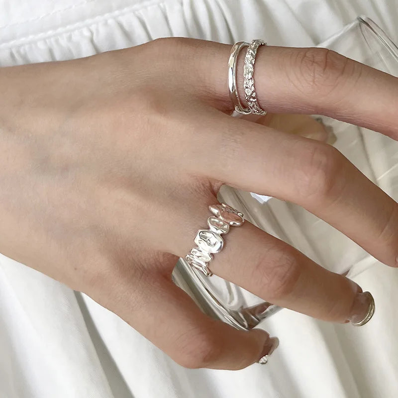 Punk Hollow Line Sterling Silver Ringtable  Jewelry