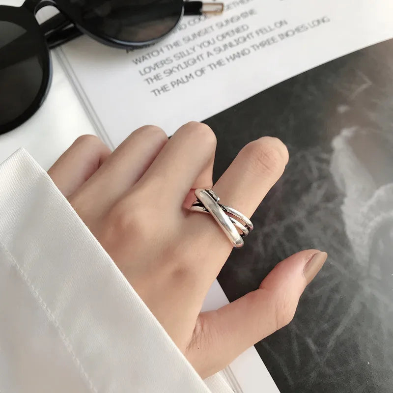 Punk Hollow Line Sterling Silver Ringtable  Jewelry