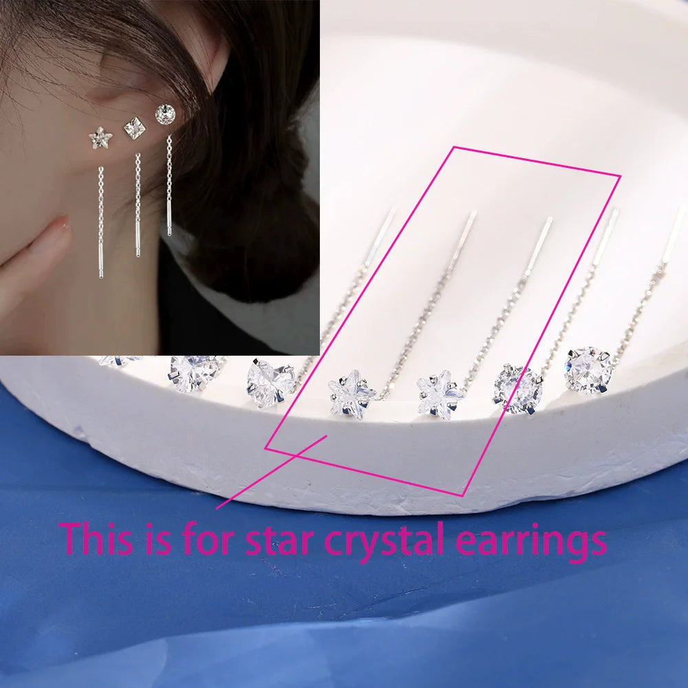 Minimalist Silver Star Tassel Chain Earrings