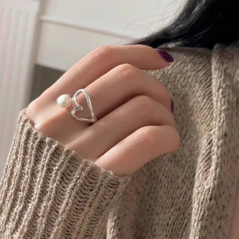 Korean Style Silver Heart Stackable Ring