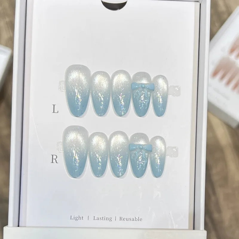 Light Blue Bow Press-On Nails