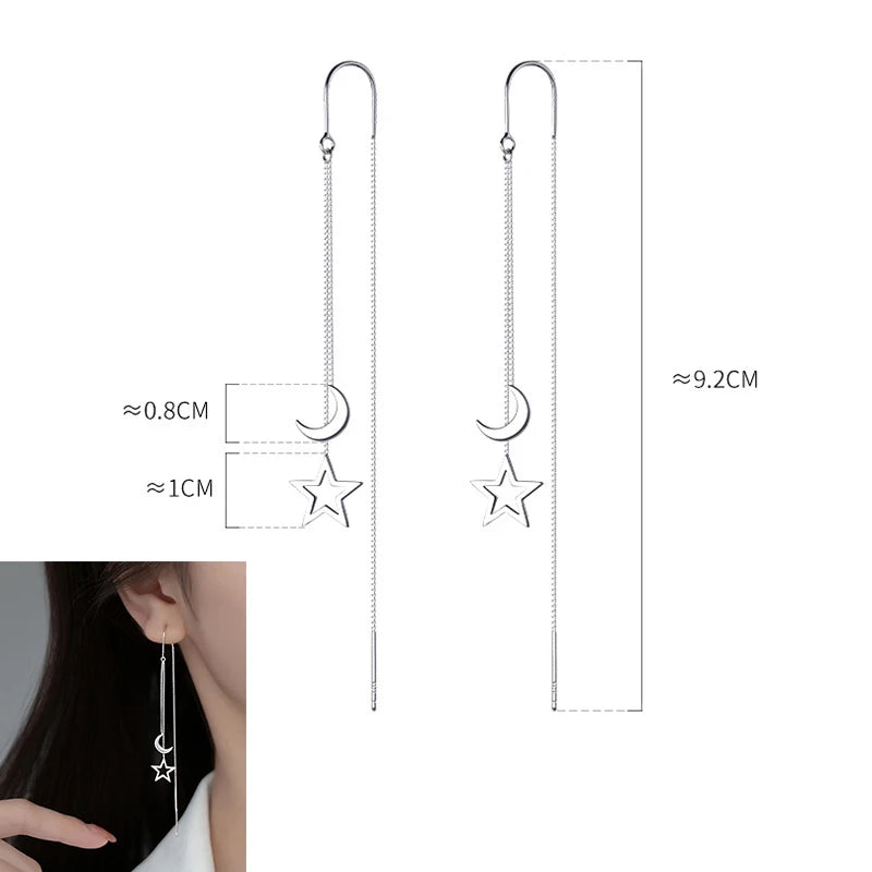 Minimalist Silver Star Tassel Chain Earrings
