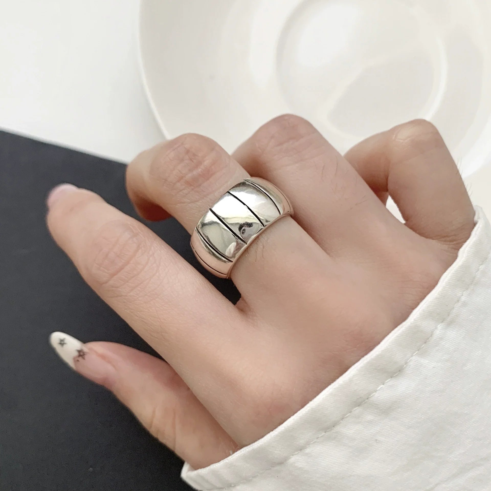 Korean Style Silver Heart Stackable Ring