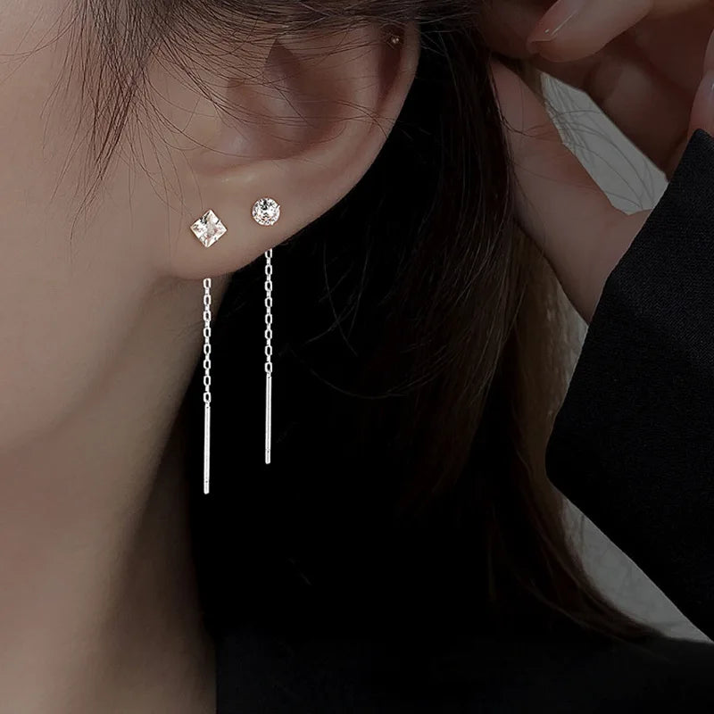 Minimalist Silver Star Tassel Chain Earrings