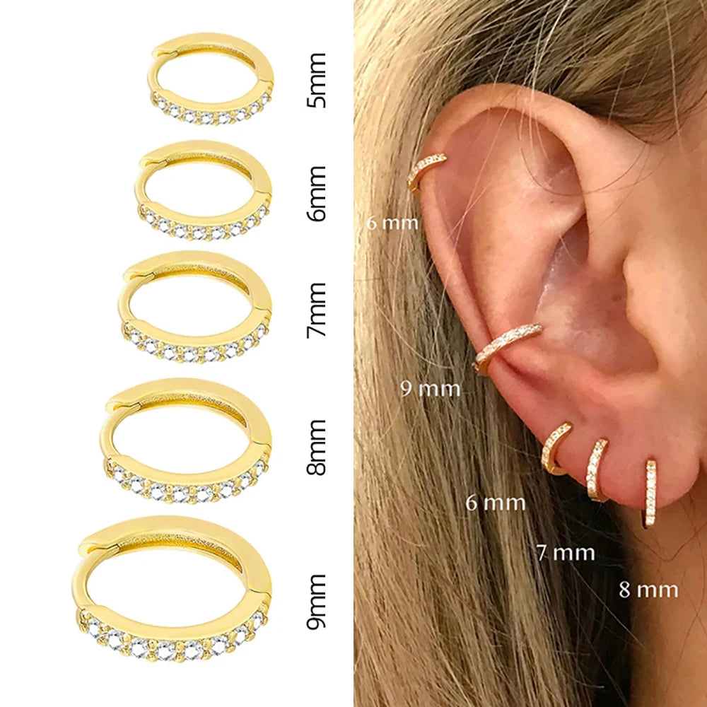 Small Gold Hoop Earrings with Crystals