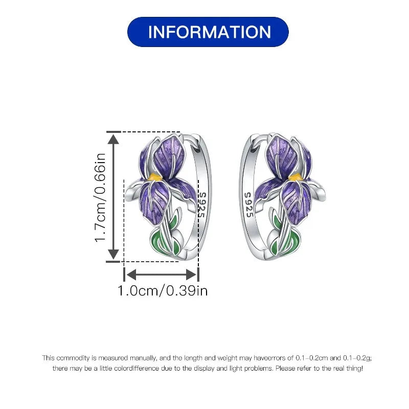 Purple Iris Sterling Silver Drop Earrings