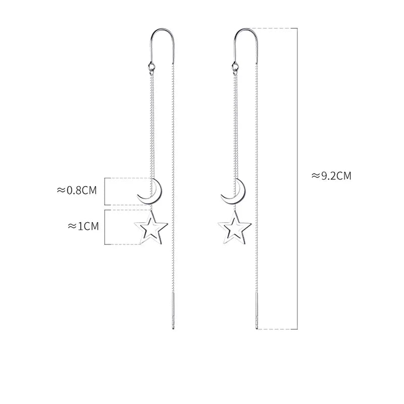 Minimalist Silver Star Tassel Chain Earrings