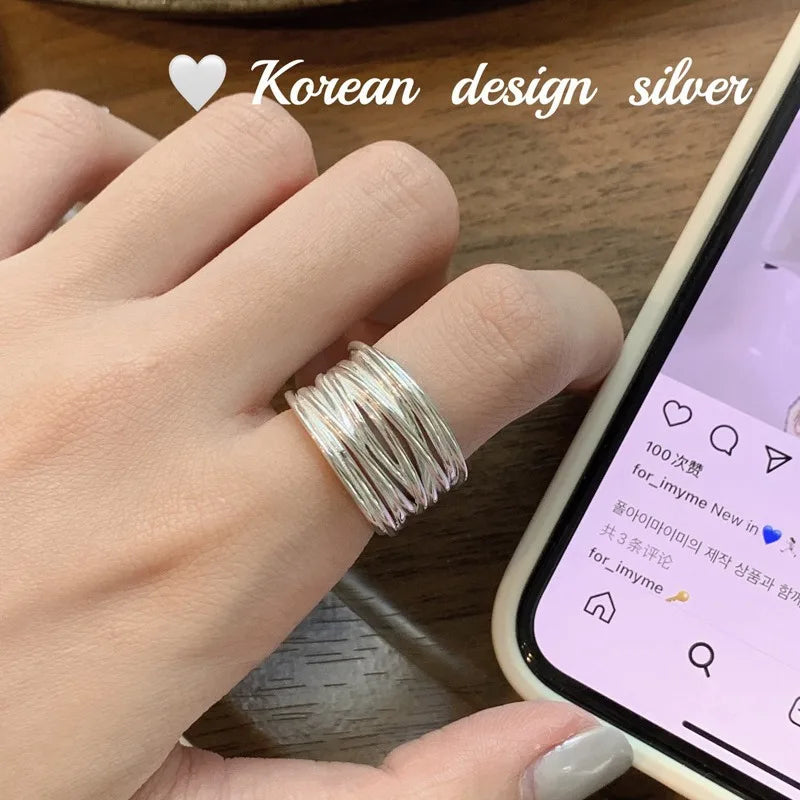 Punk Hollow Line Sterling Silver Ringtable  Jewelry