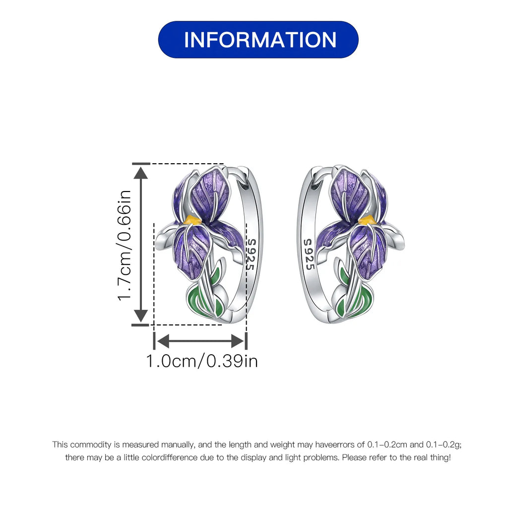 Purple Iris Sterling Silver Drop Earrings