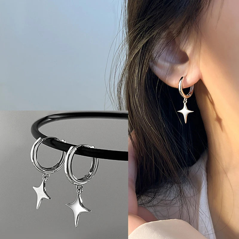 Minimalist Silver Star Tassel Chain Earrings