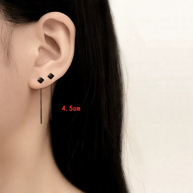 Minimalist Silver Star Tassel Chain Earrings