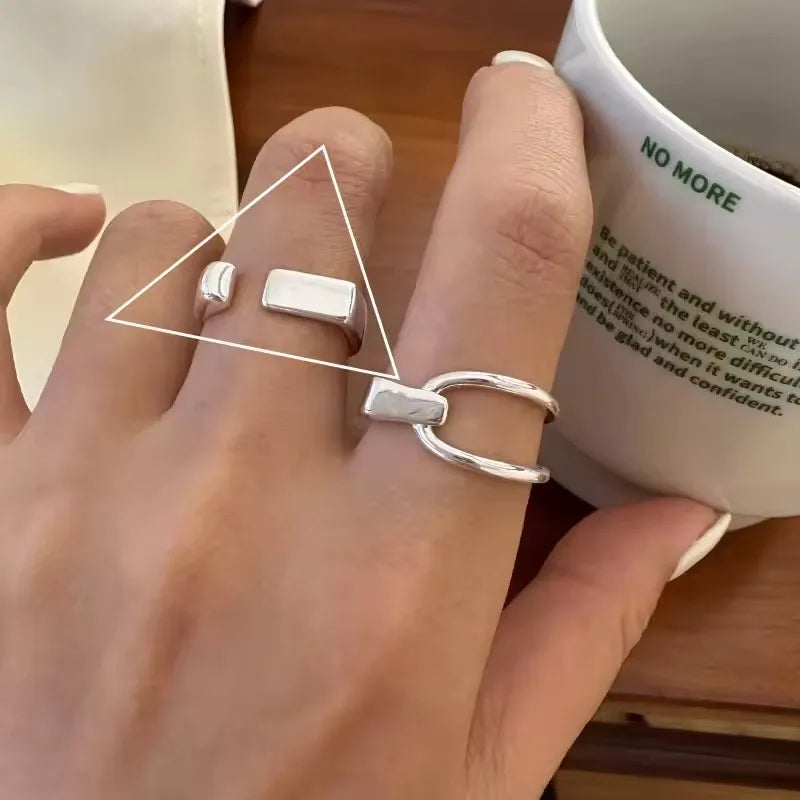 Punk Hollow Line Sterling Silver Ringtable  Jewelry