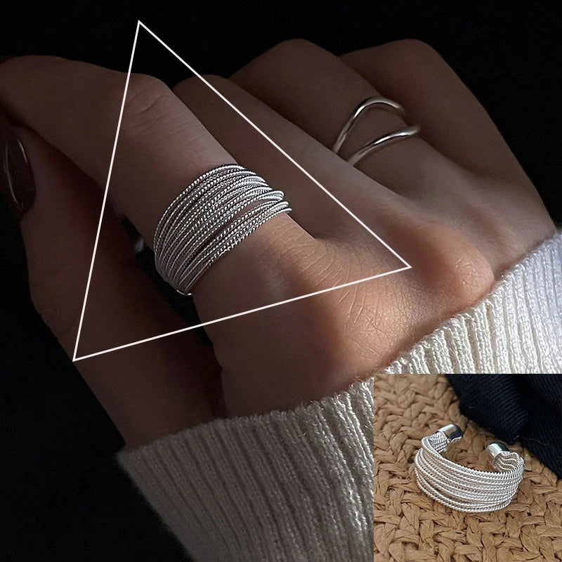 Punk Hollow Line Sterling Silver Ringtable  Jewelry