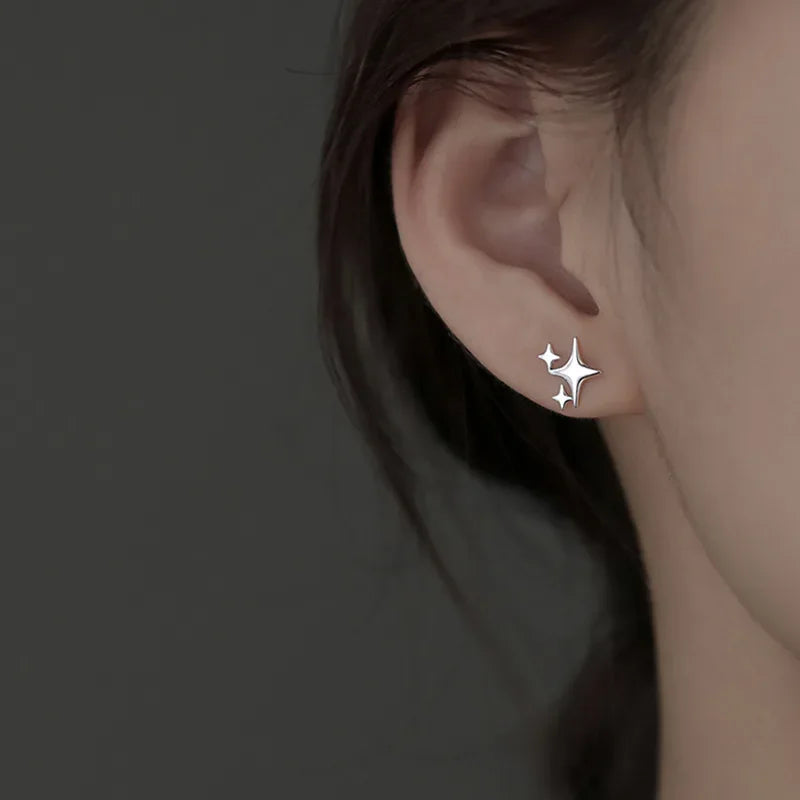 Minimalist Silver Star Tassel Chain Earrings