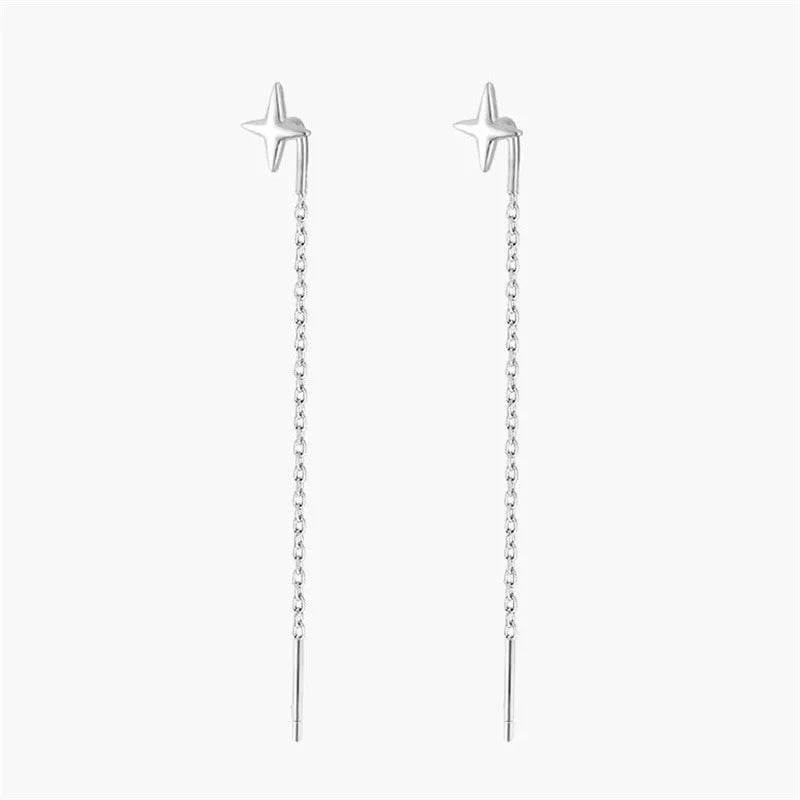 Minimalist Silver Star Tassel Chain Earrings