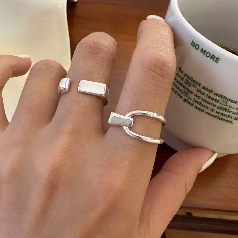 Punk Hollow Line Sterling Silver Ringtable  Jewelry