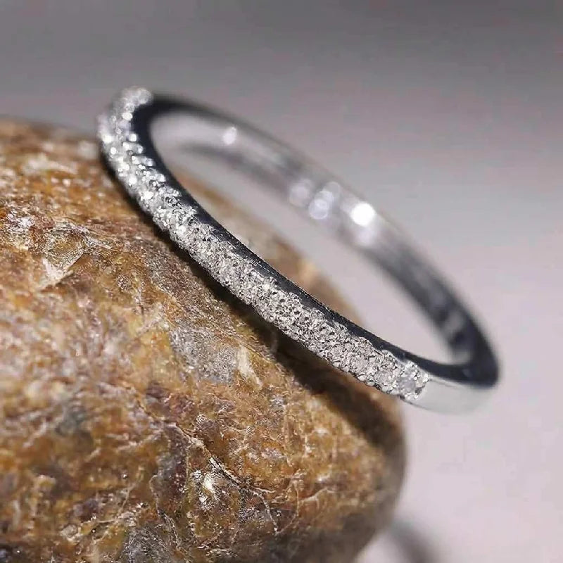 Dainty Silver Pavé Eternity Band